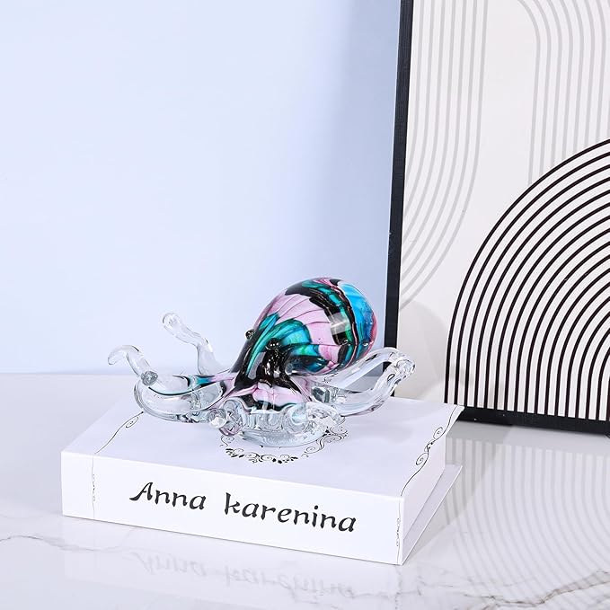 LCCCK Glass Octopus Statue Home Decor, Hand Blown Glass Decor Ocean Figurines Octopus Sculpture, Murano Art Office Desk Paperweights Fish Tank Aquarium Sea Animals Christmas Birthday Gift (Pink)