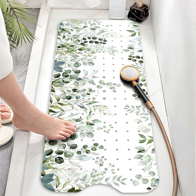 Bathtub Mat Non Slip, Sage Extra Long Bath tub Mat Shower Floor Mat with Suction Cups and Drain Holes for Adults Kids Elderly 40 X 16 Inch