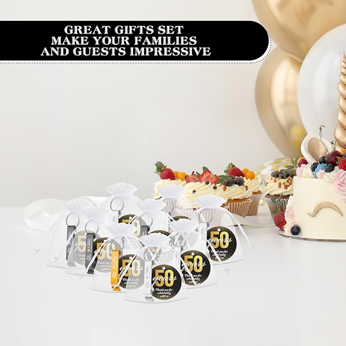 Dandat 54 Sets 50th Birthday Party Favors for Guests Birthday Beer Opener Keychain Cheers to 50 Bottle Opener Keychain with Thank You Cards and Gift Bags for Anniversary Wedding Party Favors
