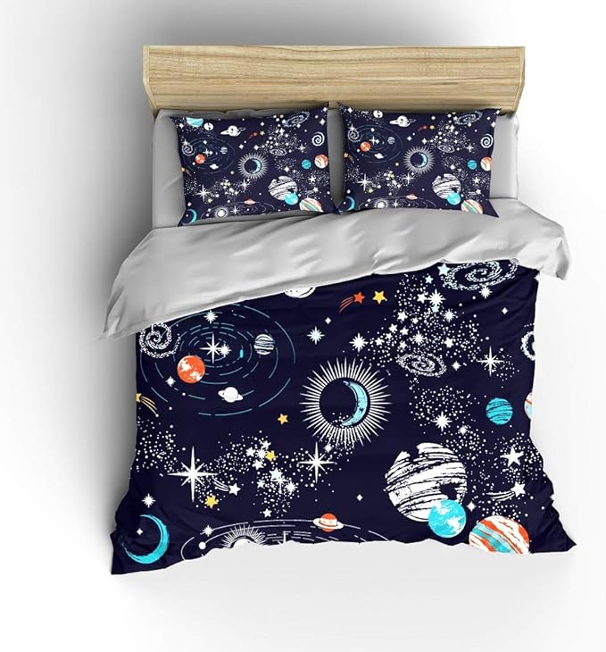 Galaxy Space Comforter Set Full Size for Kids Teens Universe Adventure Stars Bedding Bedroom Decor