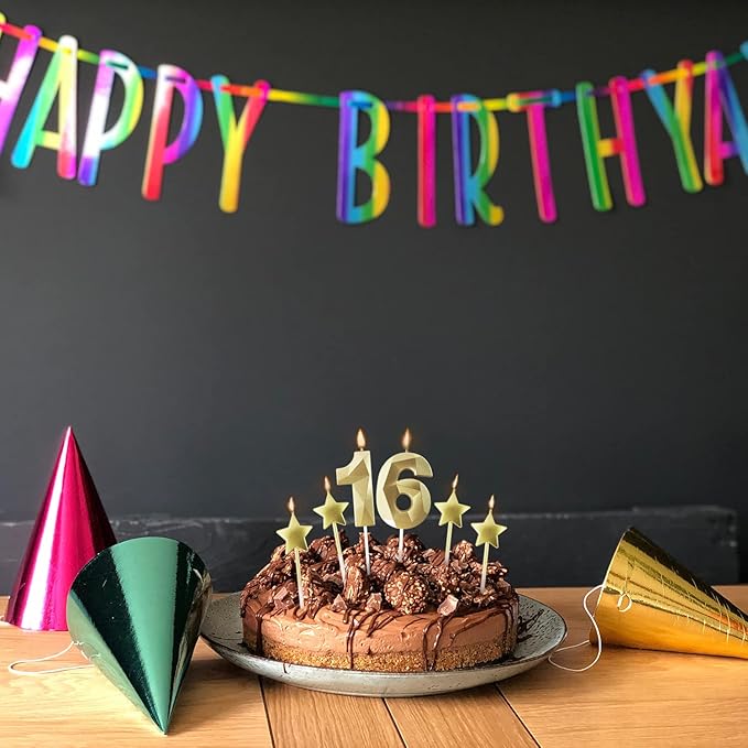 Golden Number 4 Birthday Candles and Star Birthday Candles 2.76 inch Birthday Cake Candles 3D Diamond Shaped Candles are Suitable for Birthday Parties and Anniversary Cake Decorations Candles(Gold 4