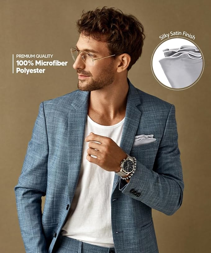 Premium Pre-Folded Four-Point Suit Pocket Square for Men with Sewn Pocket Fold