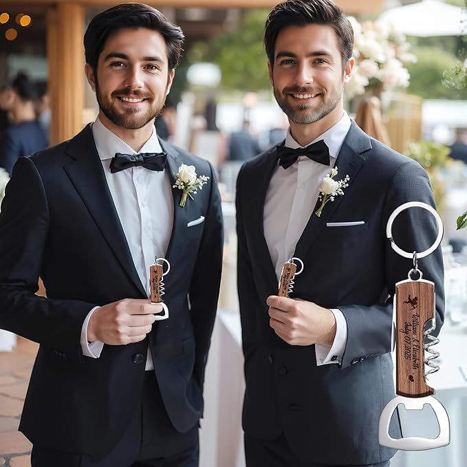 30PCS Personalized Rosewood Multifunctional Bottle Opener, Customized Favors Gifts for Wedding Birthday Party, Engraved Bottle Opener Keychains for Guest