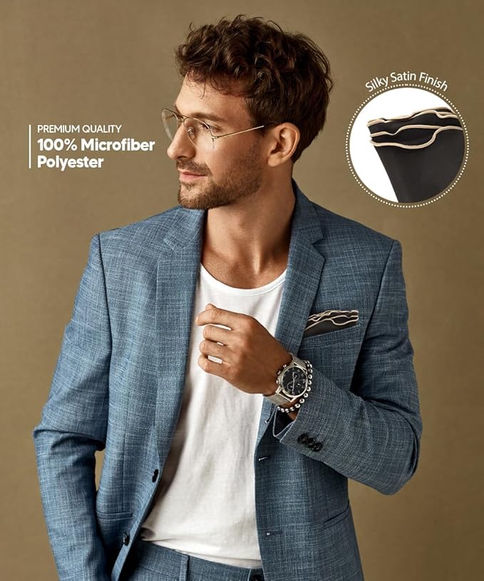 Premium Pre-Folded Four-Point Suit Pocket Square for Men with Sewn Pocket Fold