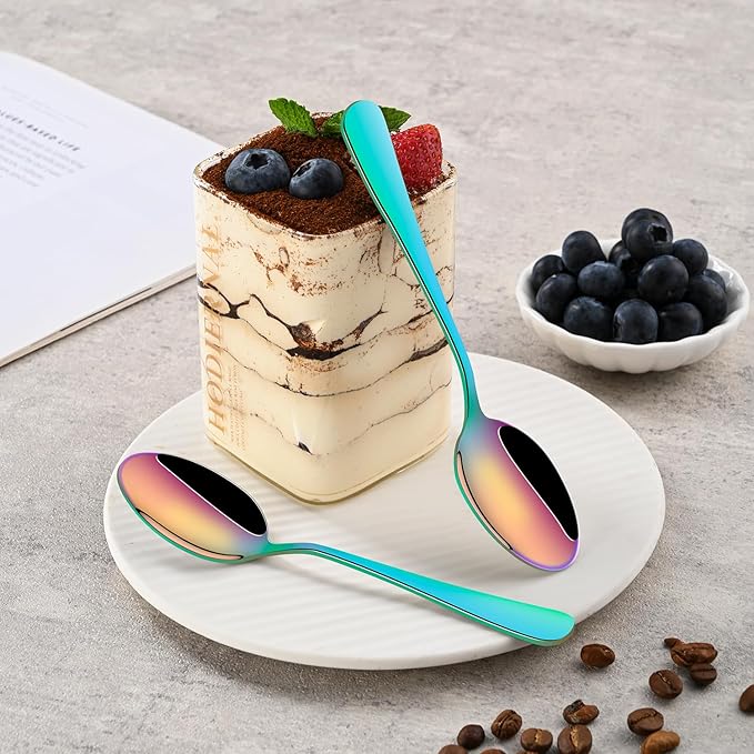 4.7 Inch Coffee Spoon,Set Of 8 Stainless Steel Colorful Espresso Spoon,Rainbow Tea Spoons,Cute Multicolored Mini Spoons For Dessert,Caviar,Seasoning