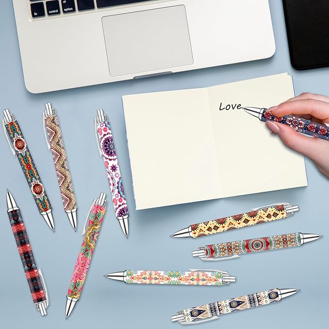 Idealmuzik Boho Pens Set – Aesthetic Bohemian-Style Gel Pens for Women, Teens, and Kids – Neutral & Earthy Tone Stationery for Journaling, School, Office, and Gift Giving, 10 Pack