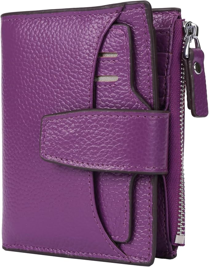 AINIMOER Women's RFID Blocking Leather Small Compact Bi-fold Zipper Pocket Wallet Card Case Purse with id Window