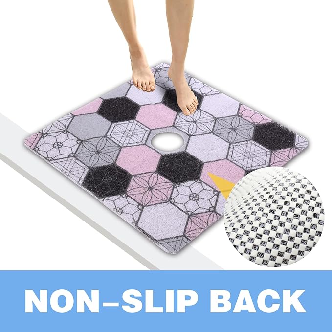 Square Shower Mat 23x23 Inch Non-Slip with Drain Hole, Shower Floor Mats for Bathroom, PVC Loofah Stall Mat, Secure Boho Bath Mats