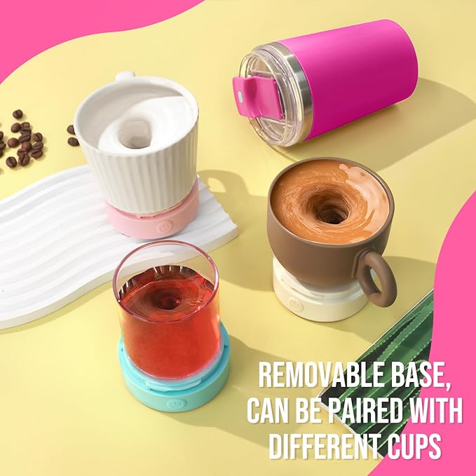 hatisan Self Stirring Coffee Mug With Lid Electric High Speed Self Stirring Mug 400ml Rechargeable Detachable Stainless Steel Self Stirring Cup for Coffee, Milk, Cocoa Christmas Gift(Rose red)