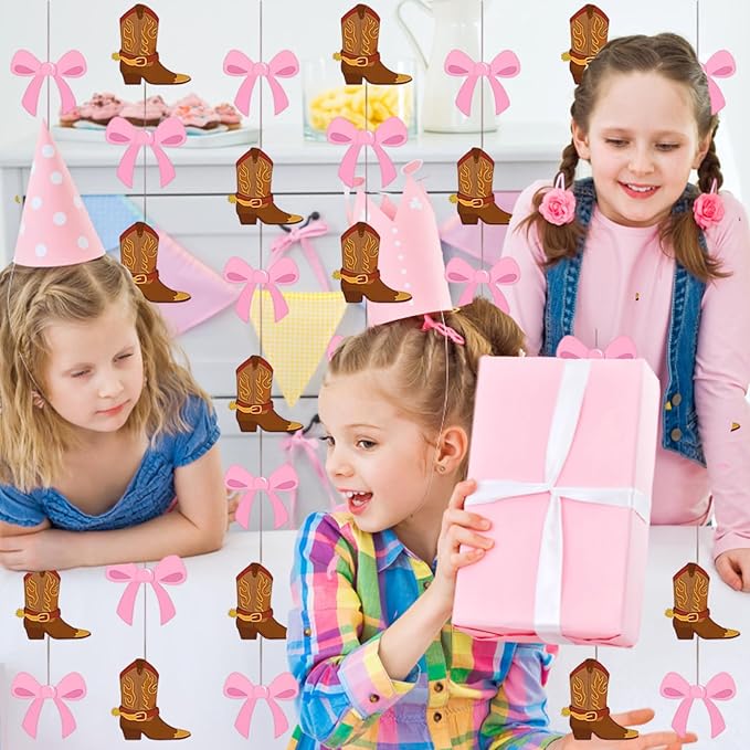 Boots or Bows Gender Reveal, 6 Pcs Boot Bows Party Decorations with 45.3 Inches Hanging Length for Western Theme Baby Shower