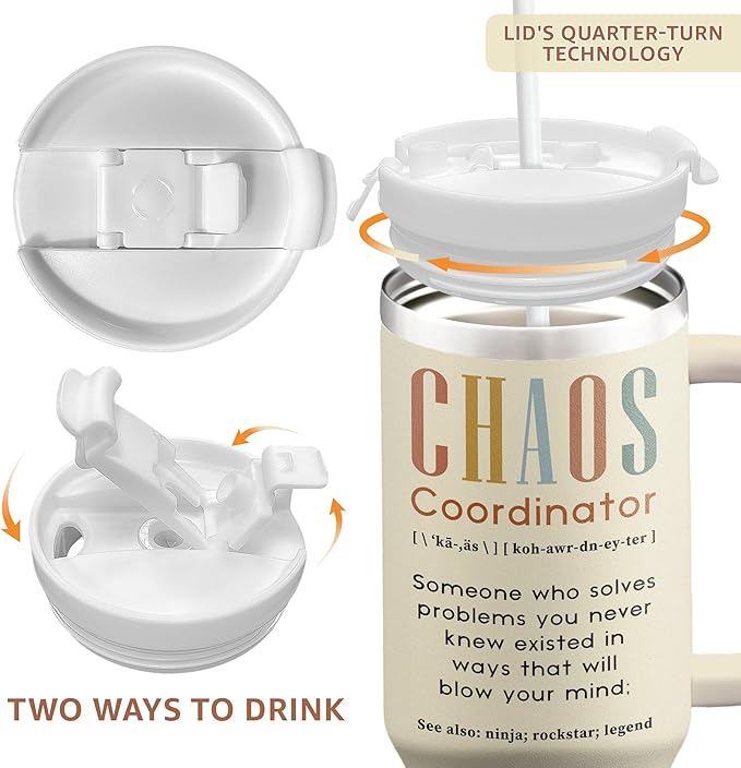 Gifts For Women - Chaos Coordinator Birthday Christmas Mother Day Gift for Mom Sister Best Friend Boss Coworker Manager Teacher Assistant - Funny Gift 40oz Tumbler With Handle & Straw Lid