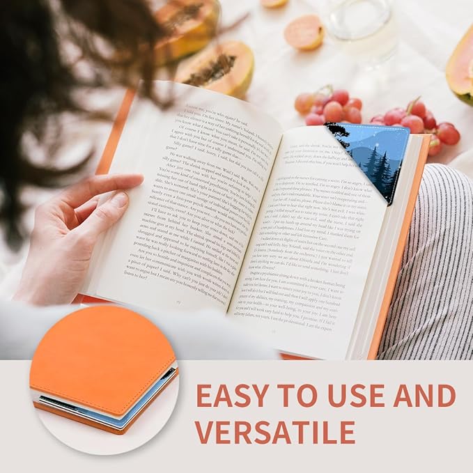 Cute Leather Bookmarks, Fun Triangle Making Corner Bookmark, Book Accessories for Reading Book Lovers, Unbreakable Page Markers for Women Men Cute Snowy Forest