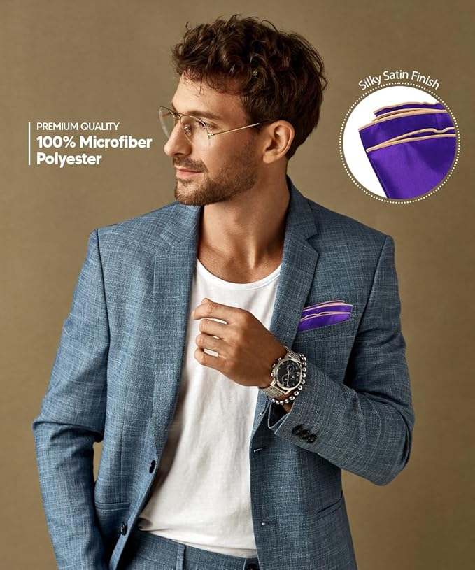 Premium Pre-Folded Four-Point Suit Pocket Square for Men with Sewn Pocket Fold