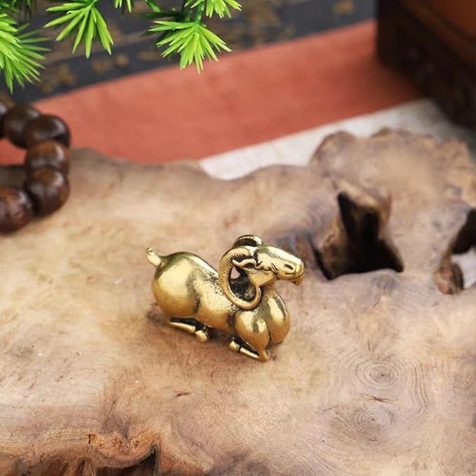 Brass Animals Figurine Decorative,Solid Copper Decorations,Small Brass Metal Statue,Tea Pet Home Decorations, Office Tea Table Statue(2pcs-Goat)