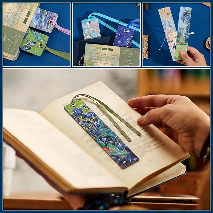 2Pcs Oil Painting Bookmarks for Women, Bookmarks Set for Book Lover,Book Marks for Reading,Vintage Book Marks for Kids Students Classroom Gift for Teacher Woman with a Parasol & Impression of Sunrise