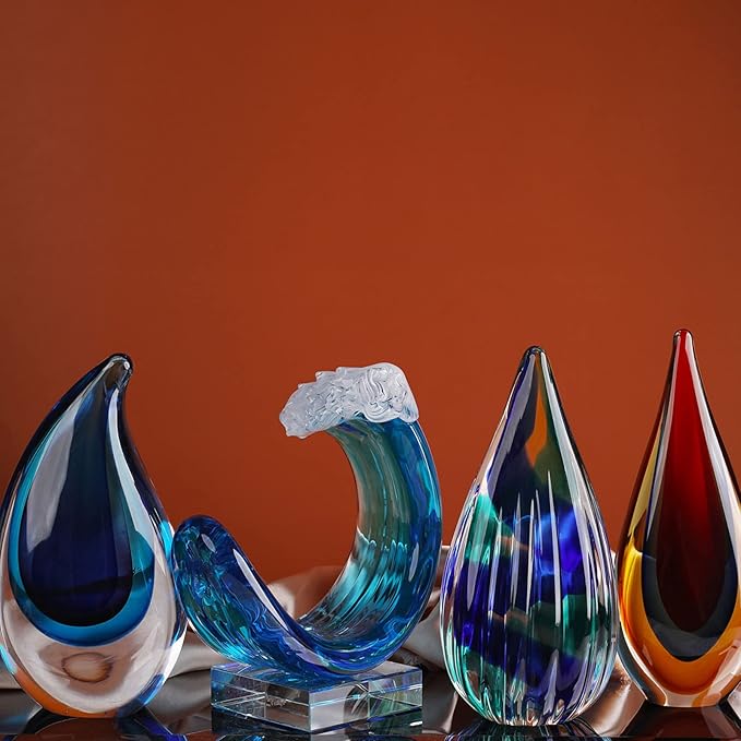 Yao Yuan Hand-Blown Glass Wave Decor Murano-Style Glass Statue and Figurine