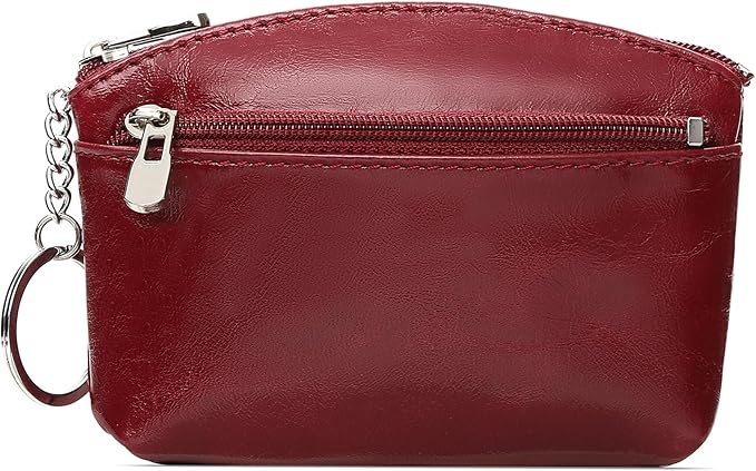 SENDEFN Genuine Leather Small Coin Purse Pouch Change Holder Wallet for Women With KeyChain