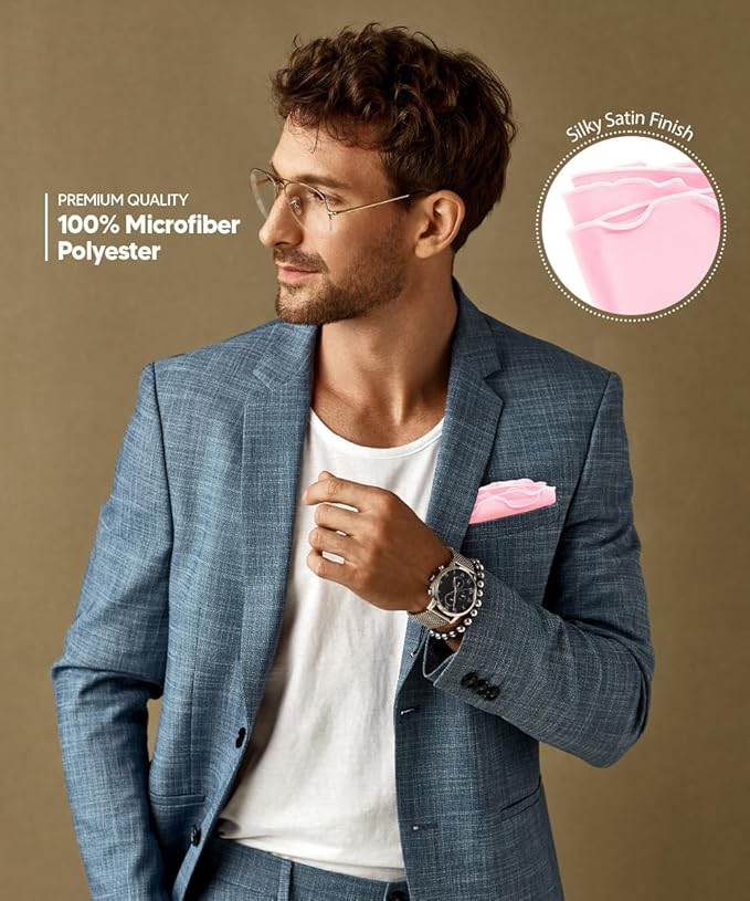 Premium Pre-Folded Four-Point Suit Pocket Square for Men with Sewn Pocket Fold