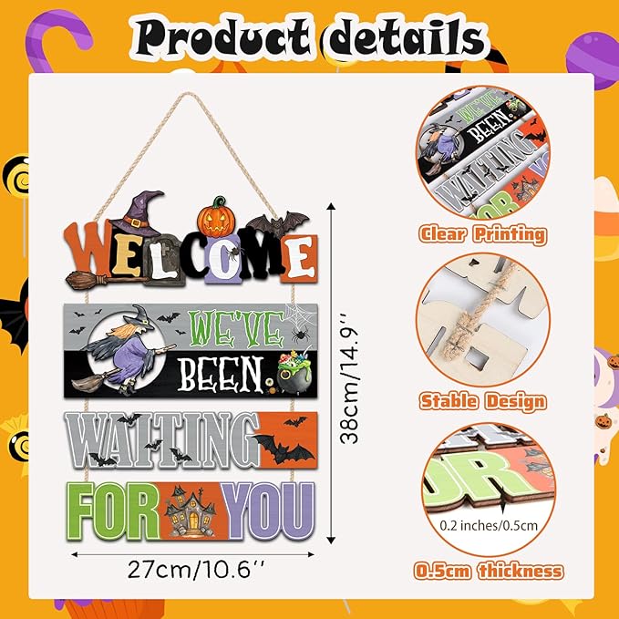 CHDITB Halloween Welcome Wooden Sign, Spooky Witch Wooden Hanging Plaque, Festive Halloween Front Door Sign, We've Been Watering for You Wall Art Hanger for Thanksgiving Decor