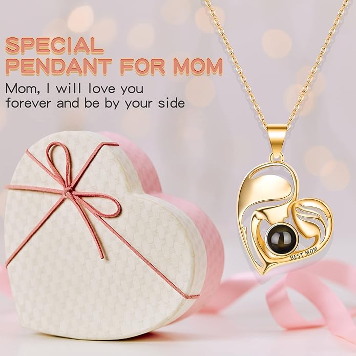 SUPHELPU Personalized Mother's Day Gifts for Mom From Daughter - Custom Photo Necklace With Picture Inside - Projection Necklace for Mom - Memorial Gift