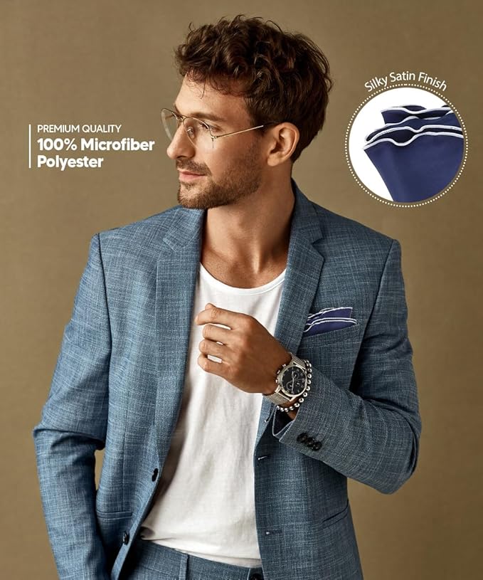 Premium Pre-Folded Four-Point Suit Pocket Square for Men with Sewn Pocket Fold