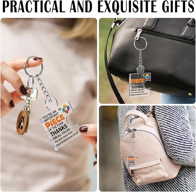Team Appreciation Gifts for Employee Coworker Staff Bulk, Teamwork Thank You Gift Set Puzzle Piece Acrylic Keychains