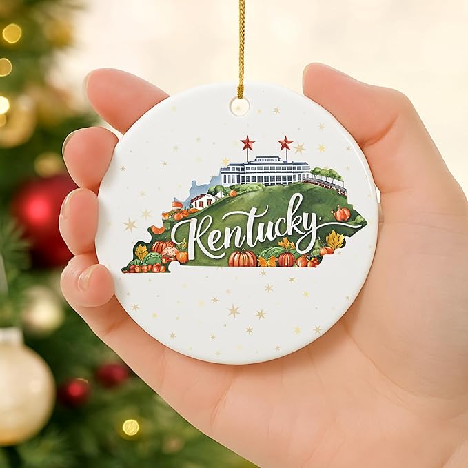 USA State Landmark Ceramic Ornament β Round Glossy Christmas Decoration Featuring U.S. State Art, Landmarks & Holiday Scenery β Collectible Travel Souvenir Ornament Series (Kentucky)