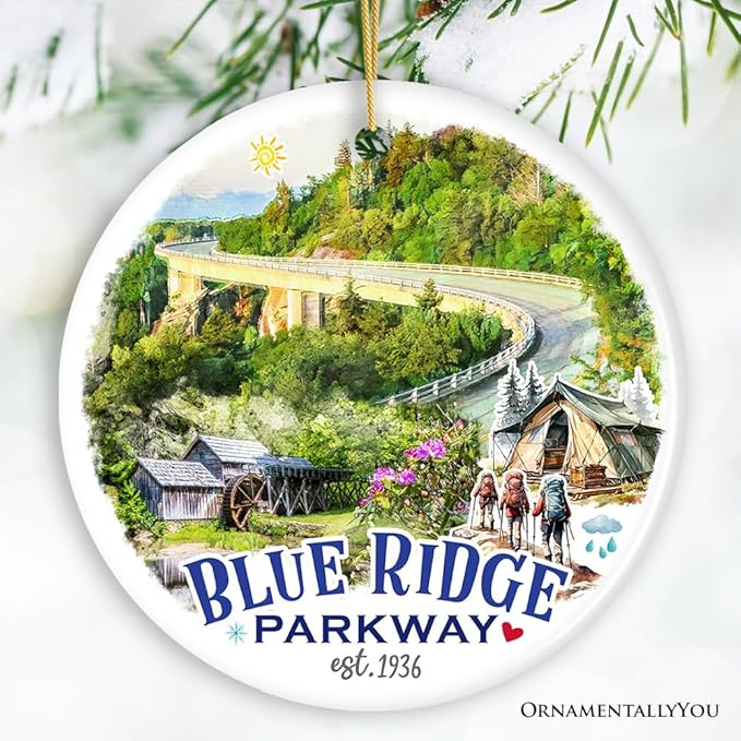 Artistic Blue Ridge Parkway Ceramic Ornament, US Travel Souvenir