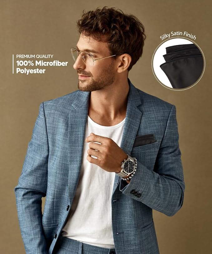 Premium Pre-Folded Four-Point Suit Pocket Square for Men with Sewn Pocket Fold