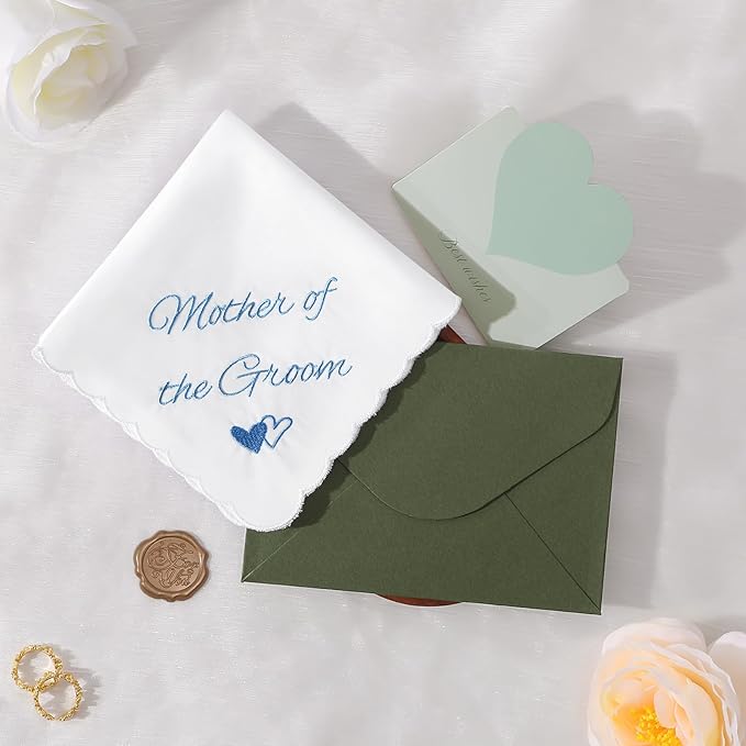 Wedding Handkerchief Something Blue for Bride, Mother Father of the Brides Groom Gifts, Embroidered Happy Tears Cotton Hanky