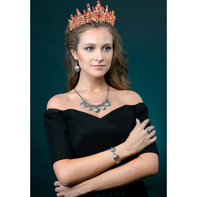 Velscrun Red Crystal Birthday Tiara Crowns for Women Girls Elegant Princess Crown with Combs Birthday Girl Headband Sash Happy Birth Party Decorations Birth Gift Cake Topper Hair Accessories