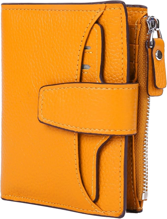 AINIMOER Women's RFID Blocking Leather Small Compact Bi-fold Zipper Pocket Wallet Card Case Purse with id Window