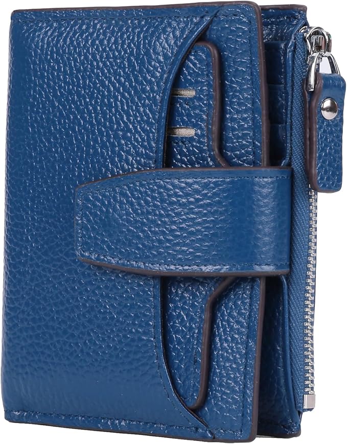 AINIMOER Women's RFID Blocking Leather Small Compact Bi-fold Zipper Pocket Wallet Card Case Purse with id Window