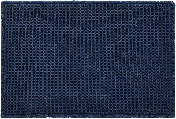 Waffle Bath Mat, Boho Bathroom Rugs Non Slip Washable Super Absorbent Quick Dry Bath Mat Farmhouse Bathroom Decor, 24"x16" Navy Blue