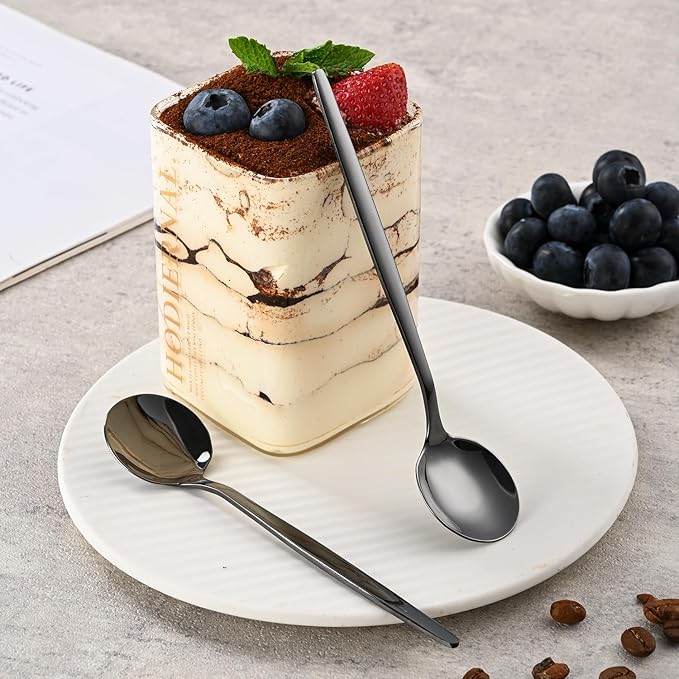 5.1 Inch Coffee & Tea Spoons,6-Piece Black Stainless Steel Dessert Spoons For Cafe,Black Espresso Spoon,Cute Small Demitasse Spoon