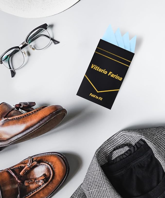 Premium Pre-Folded Four-Point Suit Pocket Square for Men with Sewn Pocket Fold