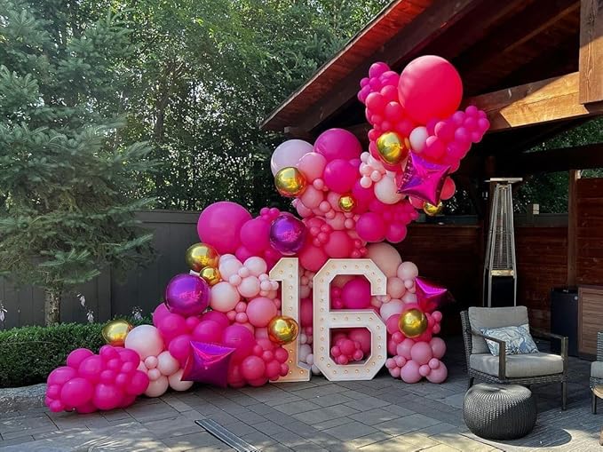 Bezente Hot Pink Giant Balloons 36 Inch - 8 Pack Jumbo Pink Balloons Large Round Hot Pink Latex Balloon for Wedding Bridal Shower Valentine's Day Birthday Party Backdrop Decorations