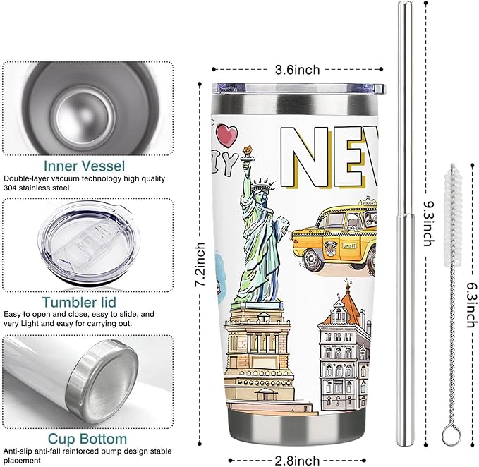 City Tumbler for City Lover,20oz Double Wall Vacuum Insulated Stainless Steel Coffee Cups (New york)
