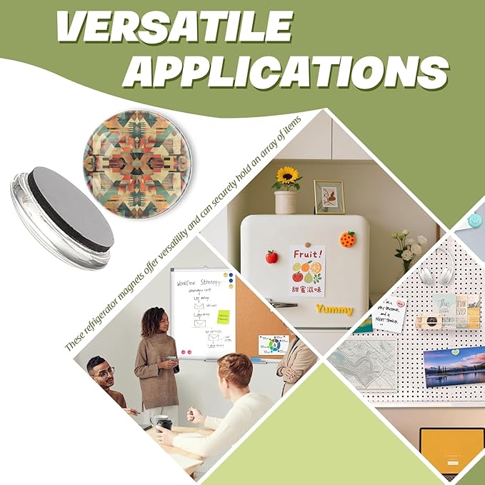 Fridge Magnets 6 Pcs Artistry of Interlocking Geometric Forms Round Strong Magnetic Glass Small Refrigerator Magnet,Home Decoration for Office Whiteboards,Classrooms,Cabinet and Dishwasher