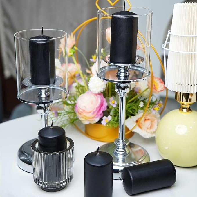 Set of 20 Black Pillar Candles,Dripless and Smokeless Dinner Candle, 2x4” Pillar Candles for for Halloween, Christmas, Home Decor, Rituals, and Themed Party Decor