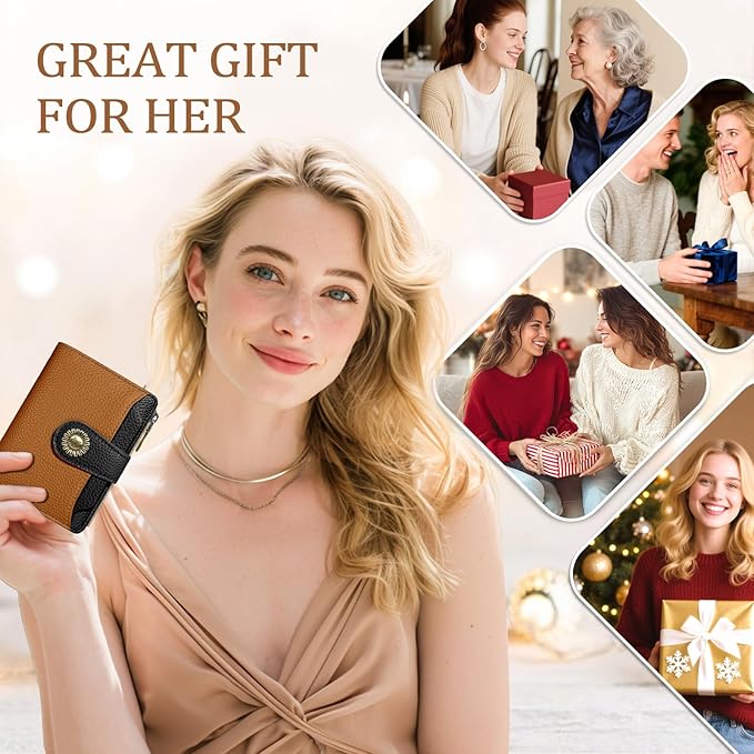 Small Wallet Women RFID Blocking Bifold, Credit Card Holder, Zipper Coin Pocket, PU Leather, Compact, Travel, 4 ID Window, 14 Card Slots, Cash Purse, Ladies Woman Female Girls