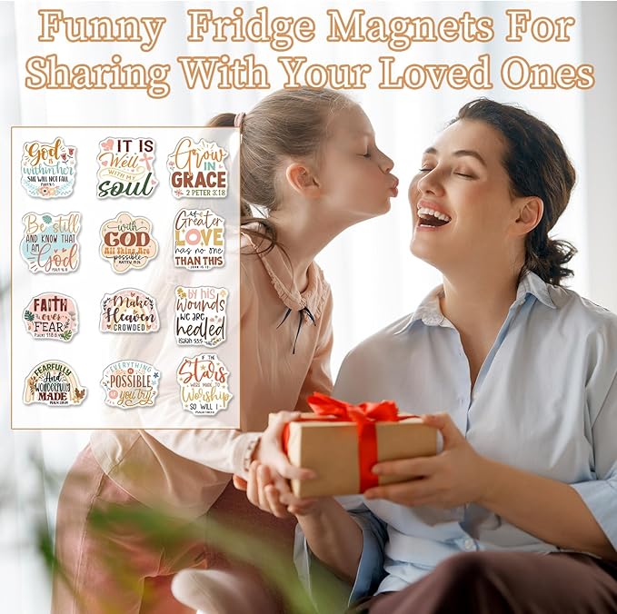 Bible Verse Fridge Magnet - 12 Pcs Christian Inspirational Quotes Locker Magnets Motivational Refrigerator Magnetic Religious Scripture Magnetic Stickers for Home Office Kitchen Decor