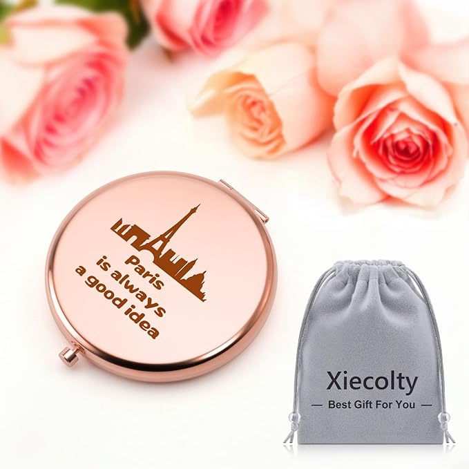 Paris Travel Gifts Compact Mirrors Paris Themed Souvenirs Gift Travel Lover Gifts Paris City Themed Souvenirs for Women Travelers Girls Friends France Lovers Birthday Gift Folding Makeup Mirror
