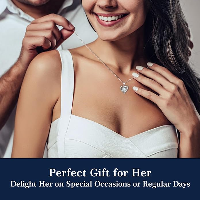 Moissanite Necklace for Women 1.0ct D Color, Sterling Silver Heart Necklace, Anniversary Gifts for Women, Making It A Perfect Gift for Your Wife, Girlfriend Mom