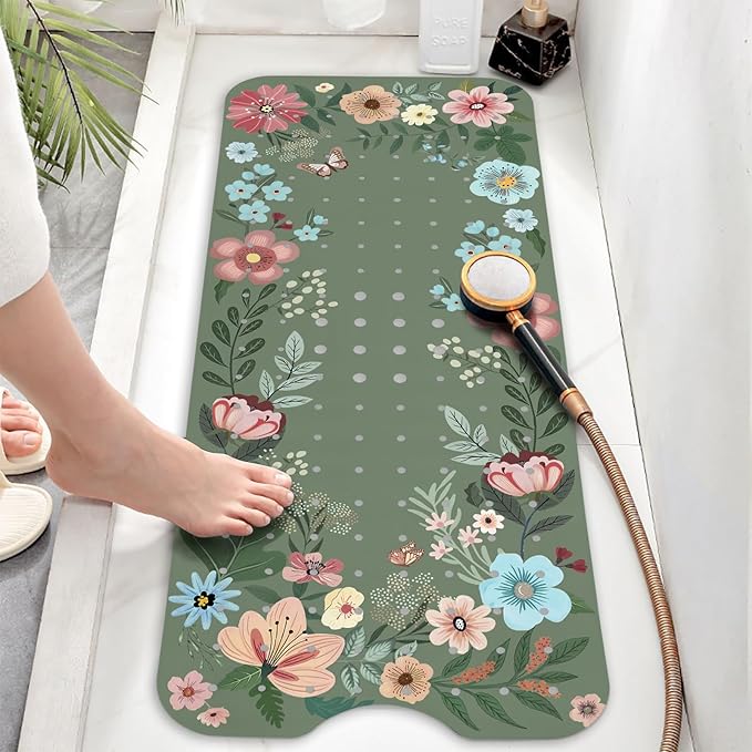 Bathtub Mat Non Slip, Bohemia Extra Long Bath tub Mat Shower Floor Mat with Suction Cups and Drain Holes for Adults Kids Elderly 40 X 16 Inch