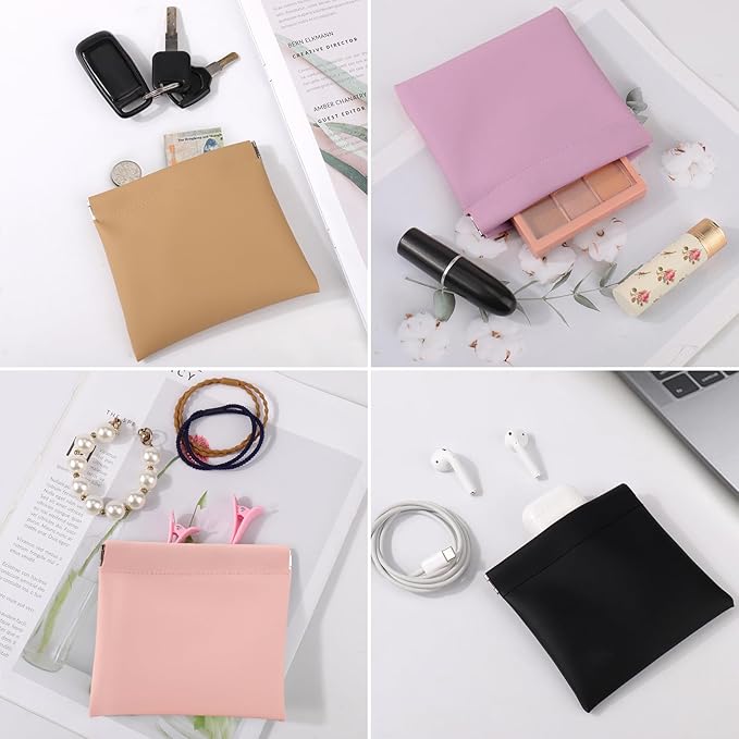 BUSOHA 8PCS Snap Closure Organizer Pouch, Small Women's Leather Pouches for Purse, Mini Makeup Bag for Cosmetics Headphones Jewelry Lipstick
