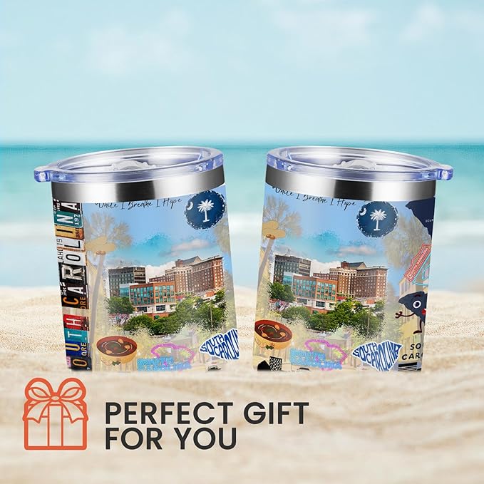 12oz Coffee Mug South Carolina State Insulated Coffee Cups, United States Map Travel Mug Landmark, Birthday Gifts Cute Mugs with Lid and Straw Gifts for Mom