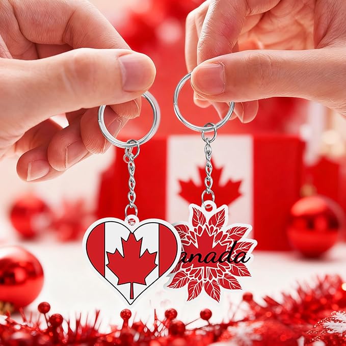 27 Pcs Canada Keychain Acrylic Canadian Flag Maple Leaf Key Rings, National Canada Day Gifts Souvenir Collection for Adults, Canadian Themed Party Favors Purse Handbag Charm Pendant
