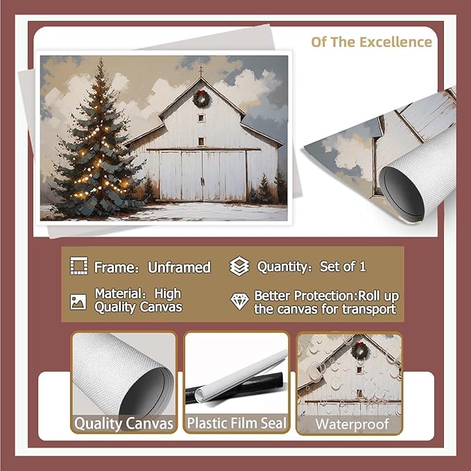 Winter Christmas tree abstract barn print nature country artwork home decor farmhouse canvas poster12x16in(30x40cm)- Unframed