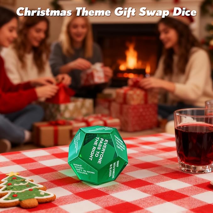 Santa Swap Gift Exchange Dice, Xmas Stocking Stuffers 2025, Exchange Game, 12 Sided Dice for Holiday Parties, Family Gatherings & Office Events with Themed Gameplay Actions